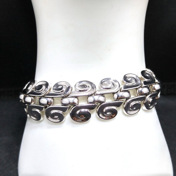 Trifari Rhodium Plated Bracelet, Modernist Swirls… - image 2