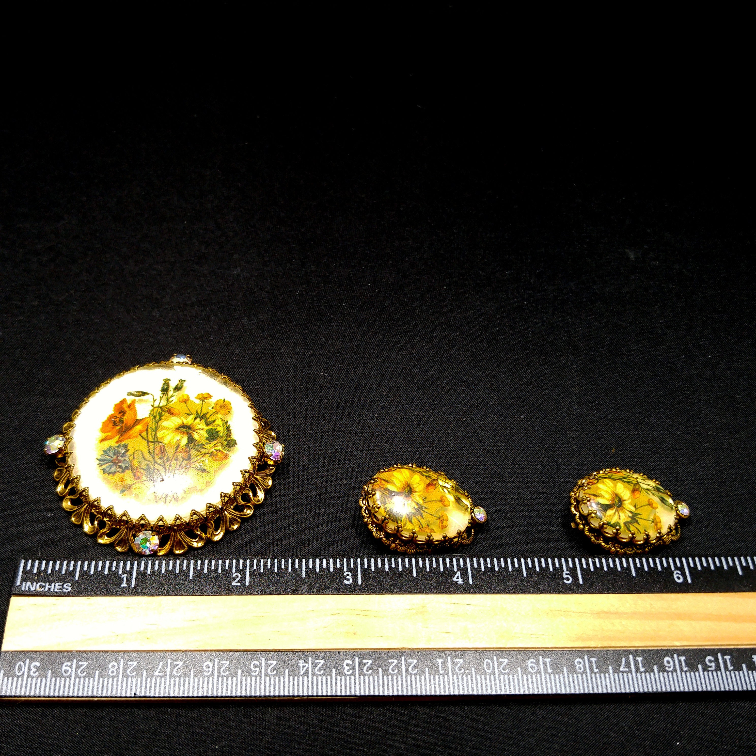 West Germany Floral Filigree Brooch & Earrings, Aurora West Germany Floral Filigree Brooch & Earrings, Aurora