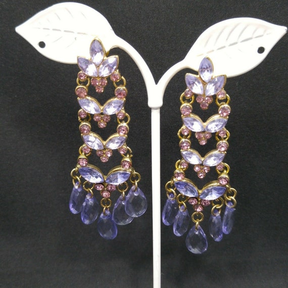 Lavender Purple Rhinestone Chandelier Post Earrin… - image 3