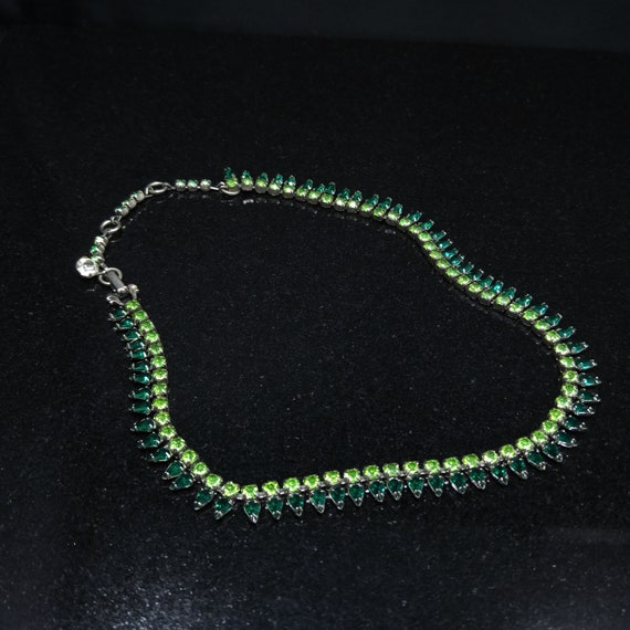 Sherman Green Rhinestone Necklace, Vaseline or Ur… - image 3