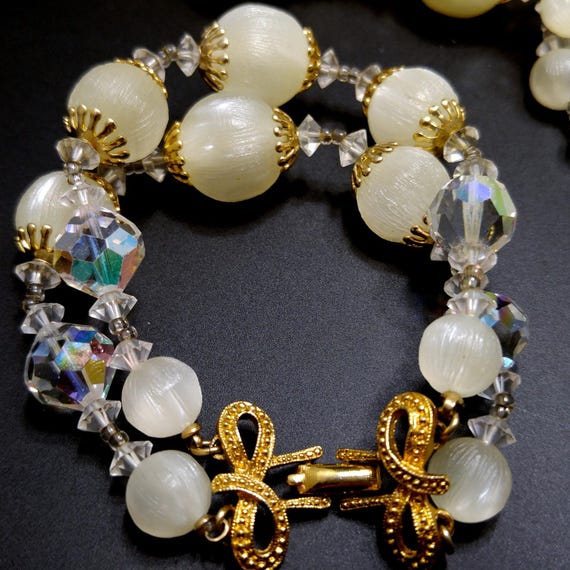 Vintage Vendome 1960s Crystal Bead Necklace Bracelet Set Frosted Lucite View 3