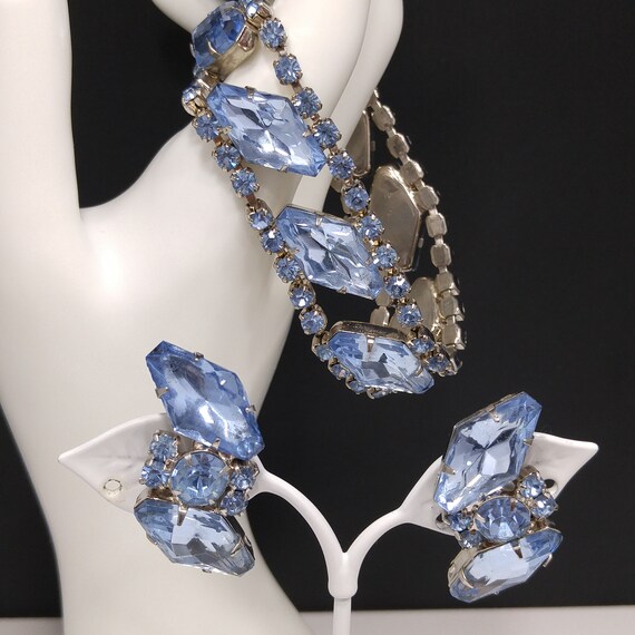 Light Blue Rhinestone Bracelet & Clip Earrings, R… - image 7