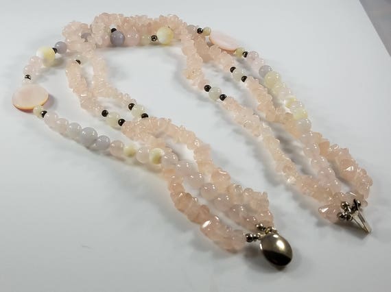 Gemstone Beaded Necklace, Rose Quartz, Mother of … - image 8