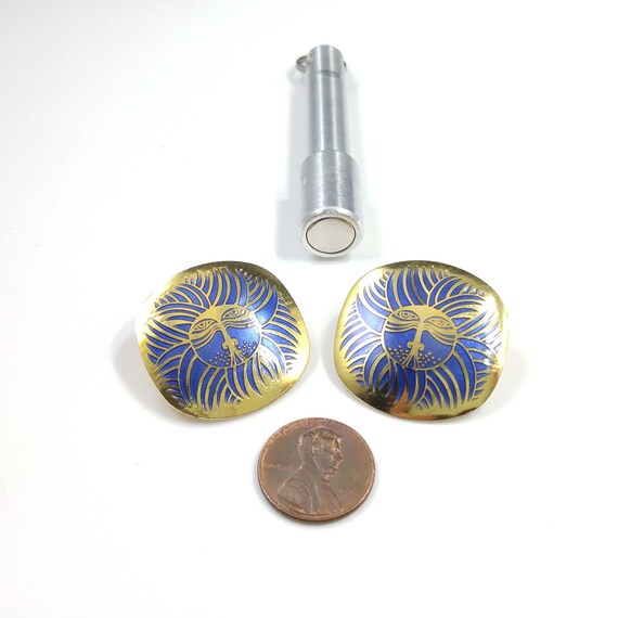 Laurel Burch "Eskimo Lion" Earrings, Blue Gold To… - image 7