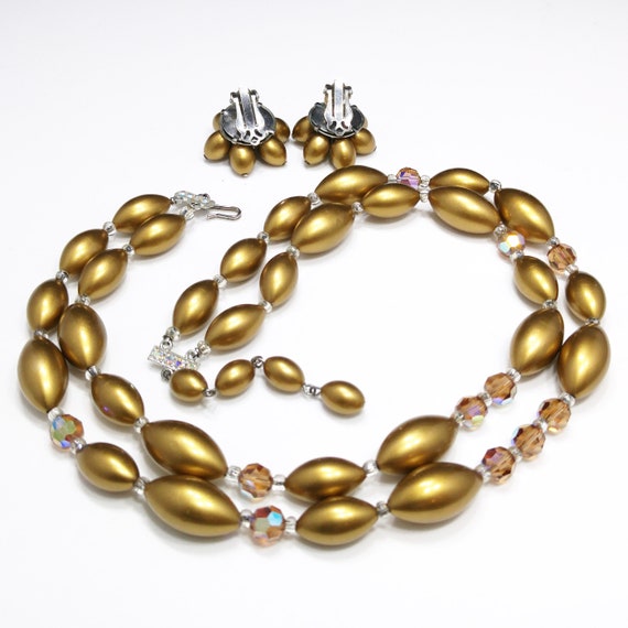 Mid Century Gold Pearled & Crystal Beaded Necklac… - image 5