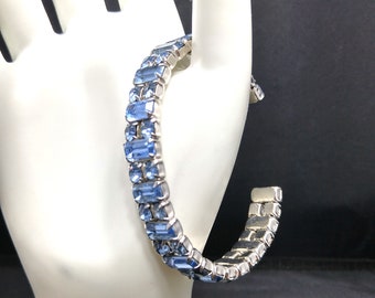 Weiss Light Blue Rhinestone Cuff Bracelet, Rhodium Plated