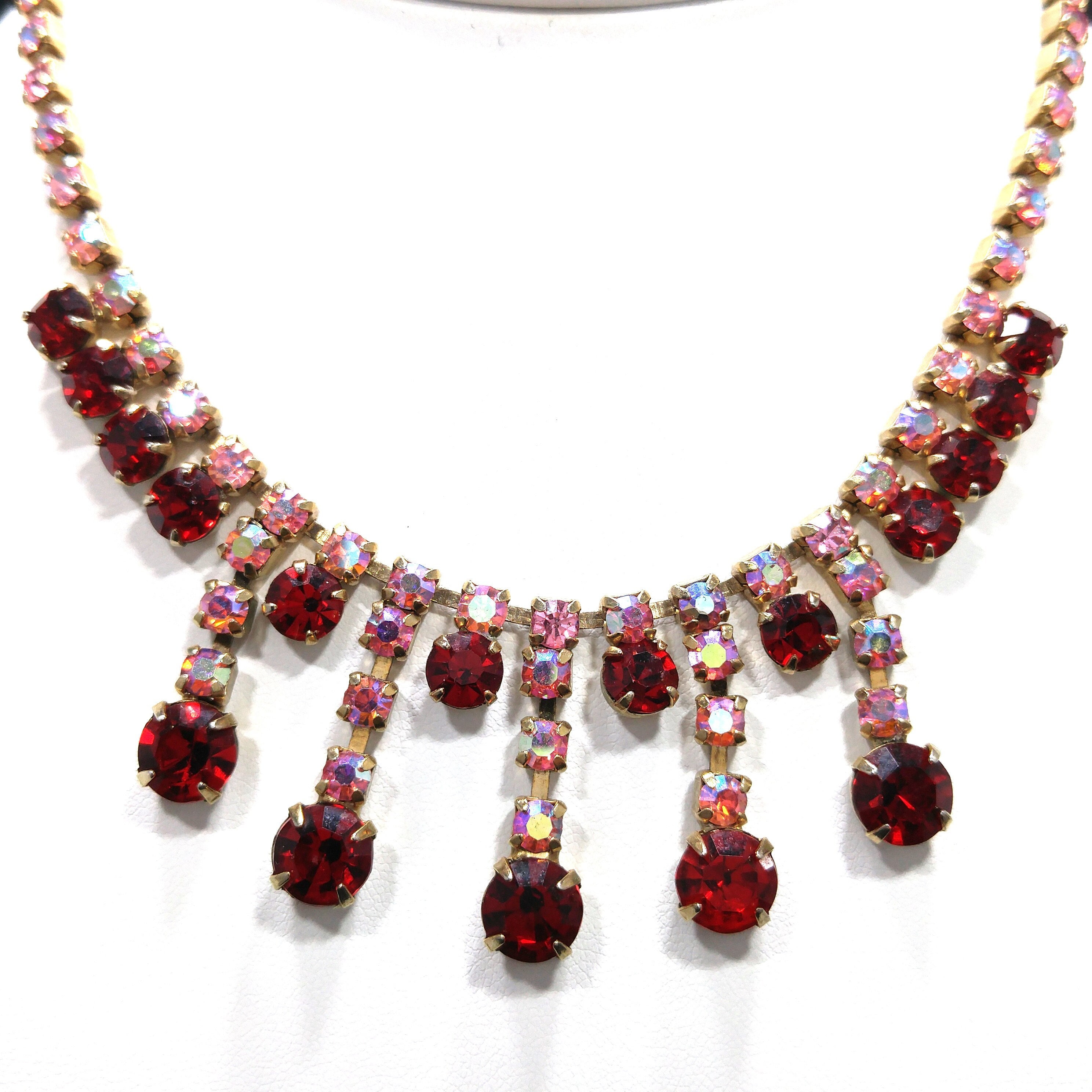 80s DOIRA vintage color glass × rhinestone necklace - Shop