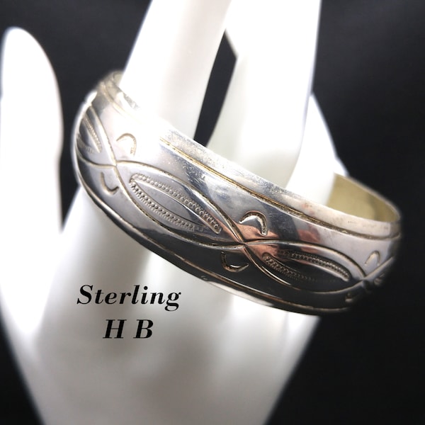 Sterling Silver HB Cuff Bracelet, Harvey Begay Navajo, 1970s Vintage Jewelry