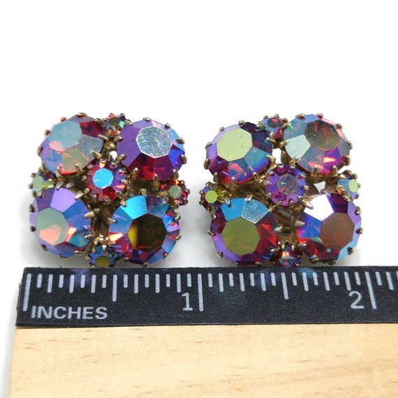 Red Aurora Borealis Rhinestone Earrings, Gold Pla… - image 5