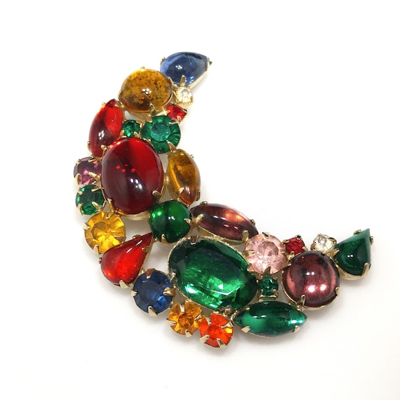 Weiss Fruit Salad Crescent Moon Brooch, Multicolo… - image 10