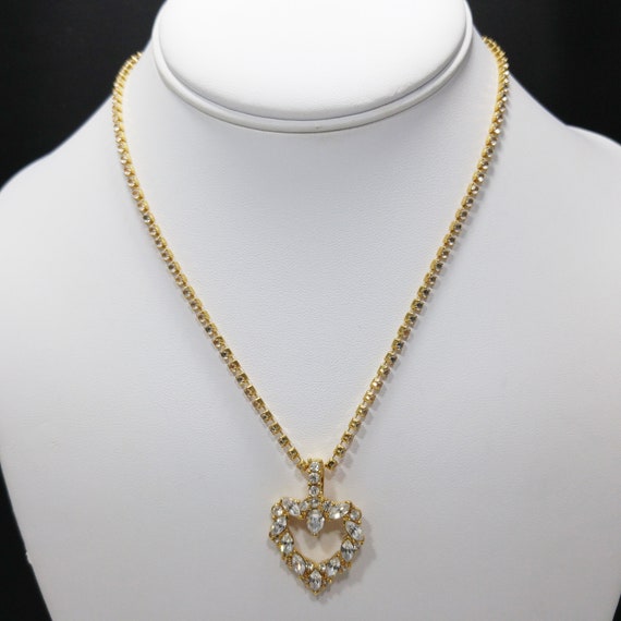Monet Rhinestone Heart Necklace, Rhinestone Chain… - image 3