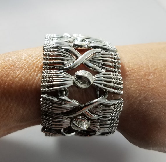 Coro Pegasus Wide Bracelet,  Silver Tone, 1950s V… - image 9