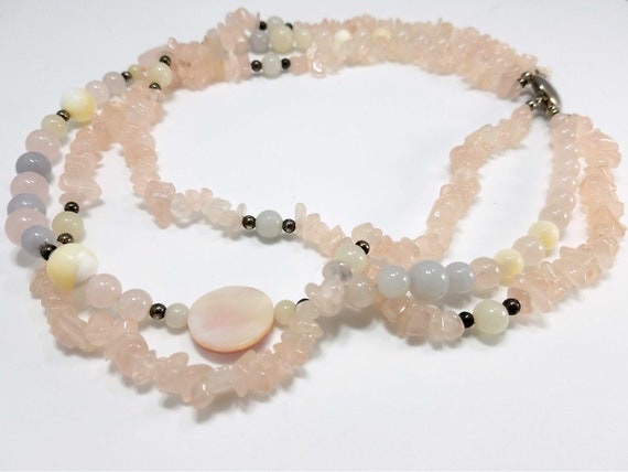 Gemstone Beaded Necklace, Rose Quartz, Mother of … - image 10