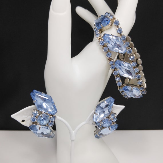 Light Blue Rhinestone Bracelet & Clip Earrings, R… - image 2