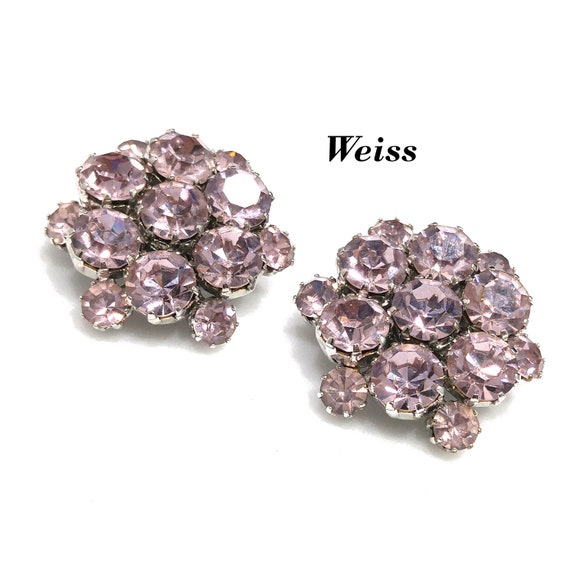 Weiss Light Lavender Rhinestone Earrings, Rhodium… - image 10