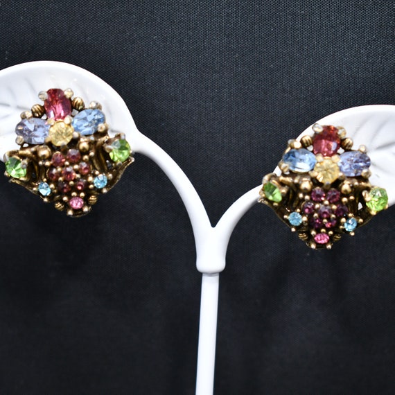 Hollycraft Pastel Rhinestone Earrings, Mid-Centur… - image 2