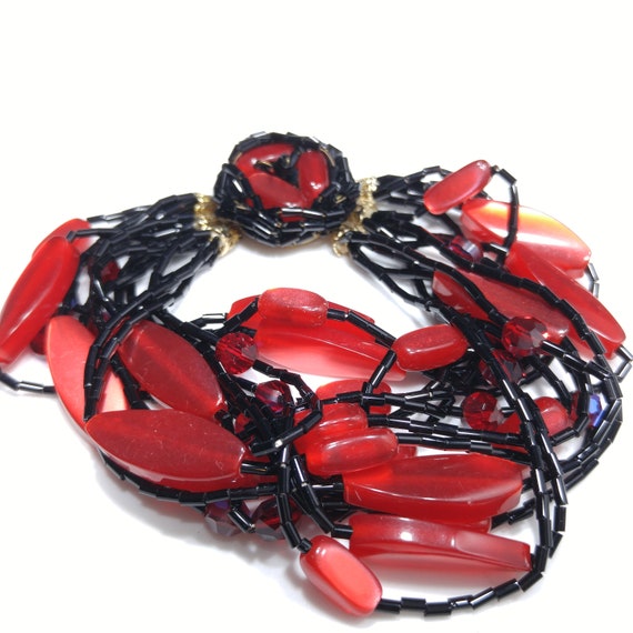 Multi-strand Black & Red Beaded Bracelet, Lucite … - image 7