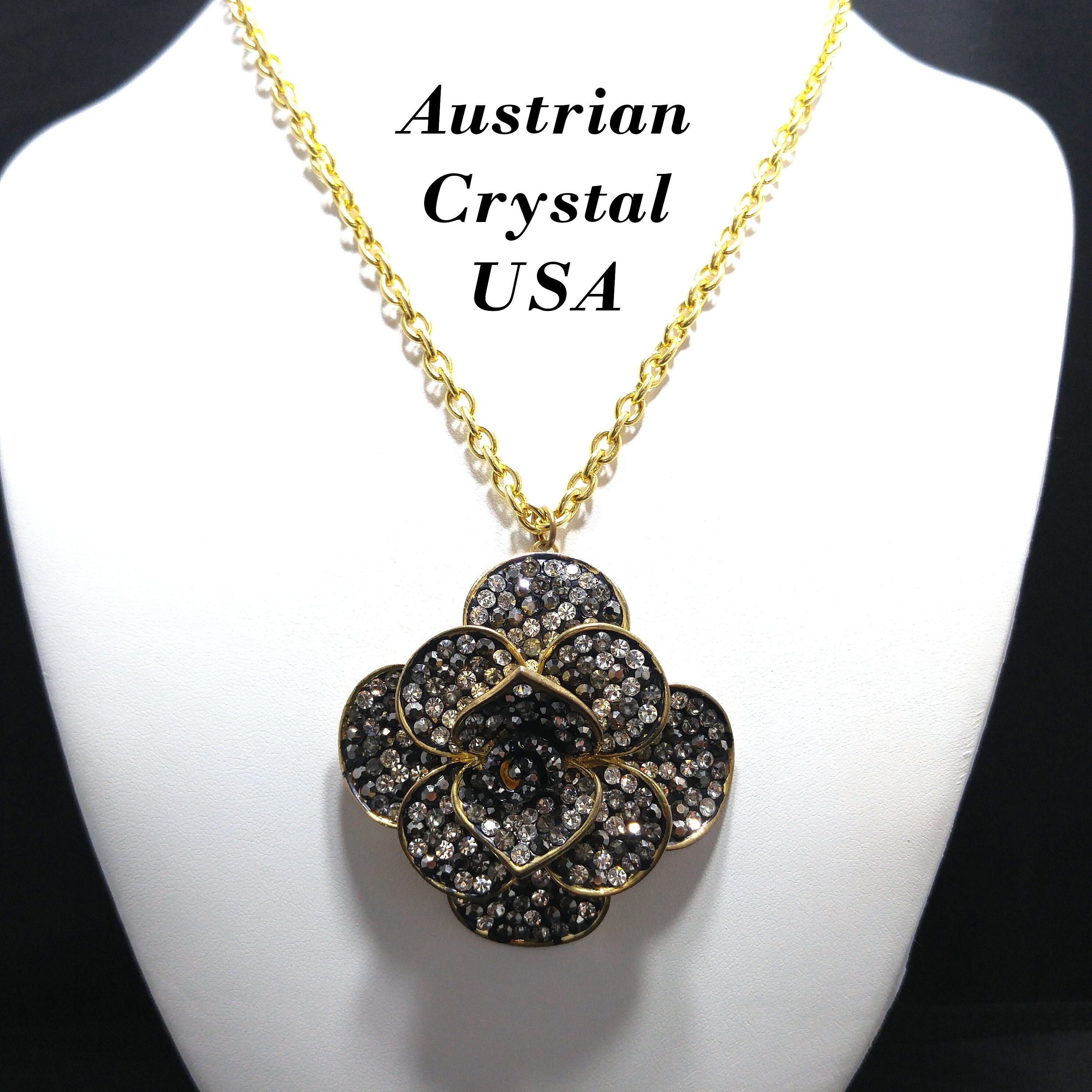 Jewelry | Vintage Austrian Crystal Usa Gold Tone Bezel Set Purple Clear  Long Necklace | Poshmark