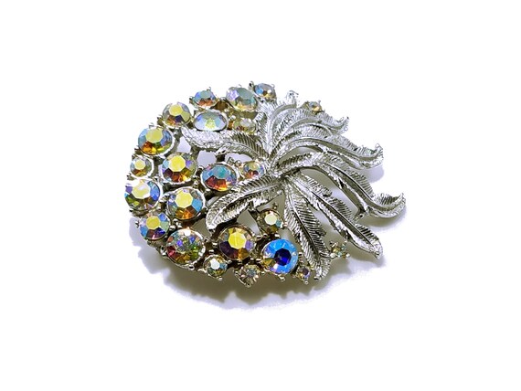 Coro Aurora Borealis Floral Brooch, AB Rhinestone… - image 9