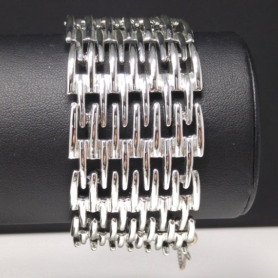 Judy Lee Wide Woven Metal Bracelet, Silver Tone, … - image 10