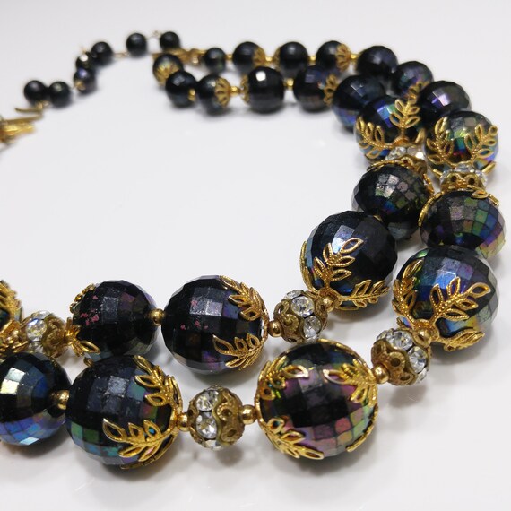 Deauville Lucite Black & Gold Necklace, Two Stran… - image 5