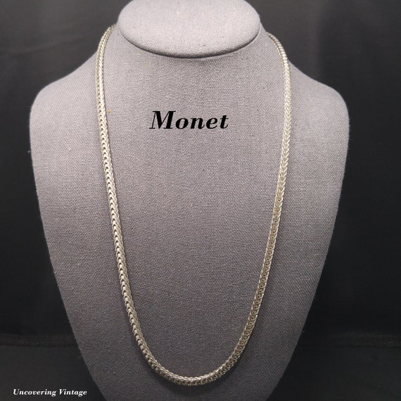 Monet Wheat Chain Necklace, Rhodium Plated, 24 In… - image 1