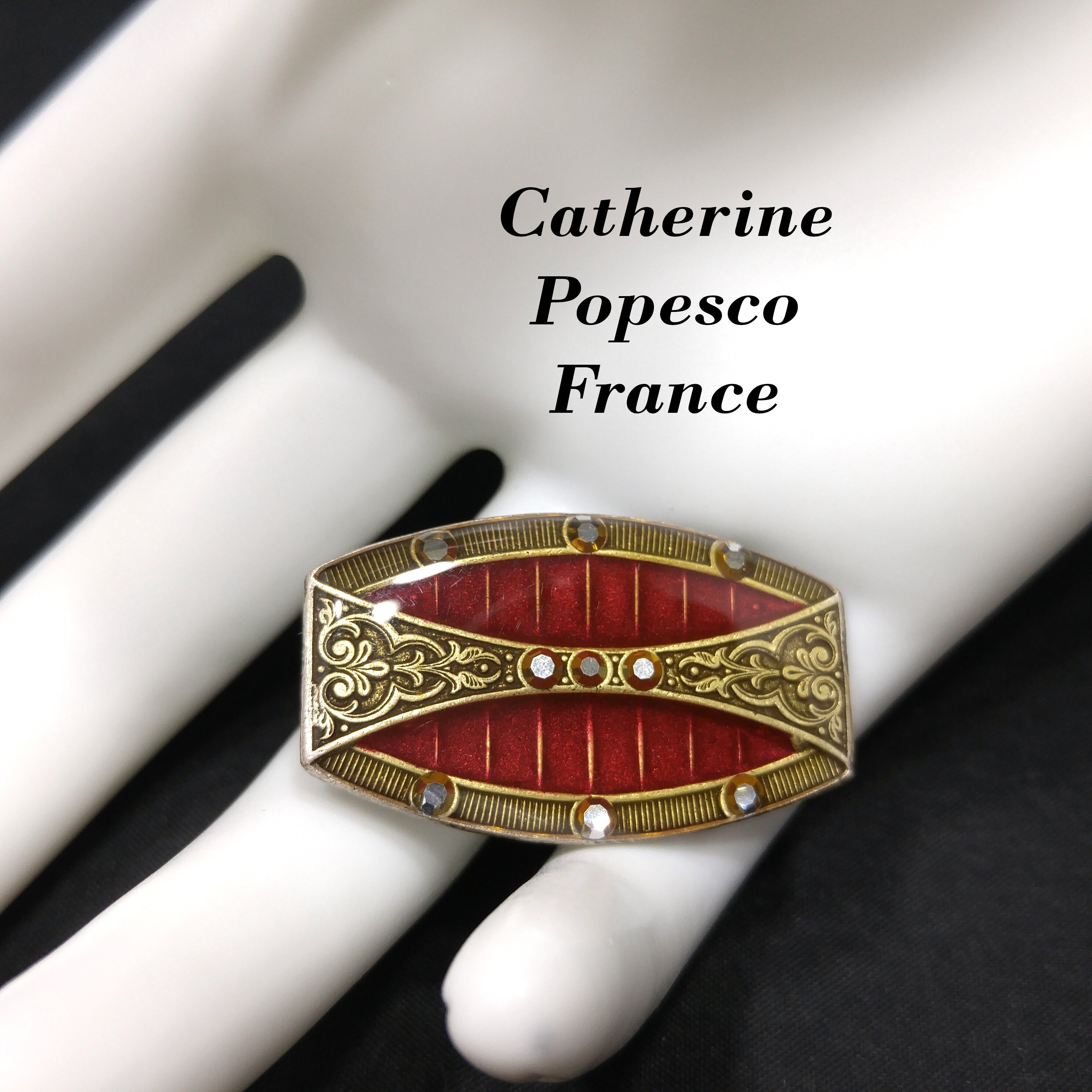 Catherine Popesco France Red Brooch Silver Plated Enamel 1980s Vintage Jewelry Etsy Singapore