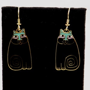 Laurel Burch Olivia Cat Earrings, Gold Plated, Black Enamel, 1980s Vintage Jewelry image 4