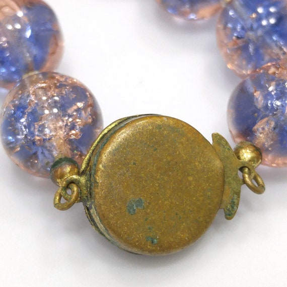 Blue Pink Crackle Glass Beaded Necklace, Filigree… - image 10