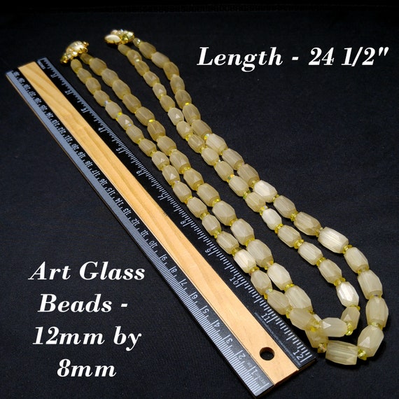 Czech Art Glass Hand Cut Satin Bead Necklace, Yel… - image 10