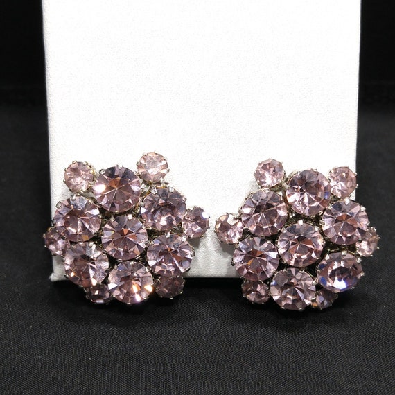 Weiss Light Lavender Rhinestone Earrings, Rhodium… - image 9