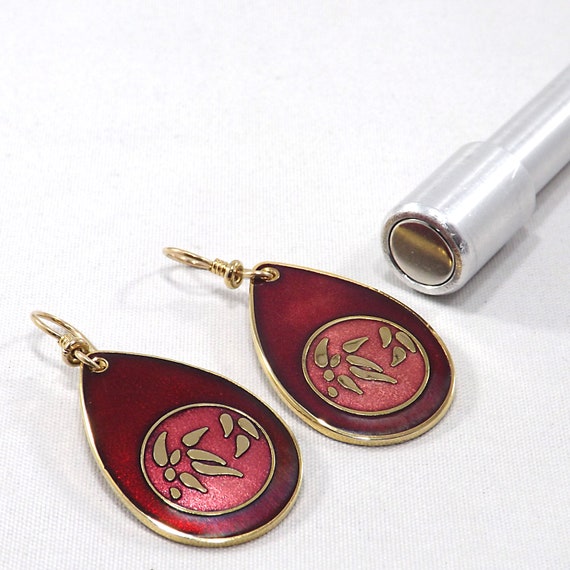 Laurel Burch Red Bamboo Earrings, Gold Plated, 19… - image 5