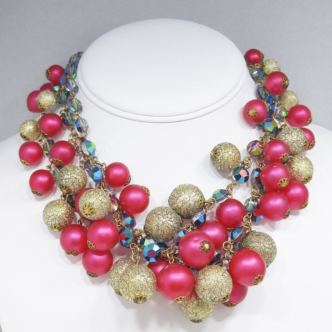 Aurora Borealis Collier de perles rouges et or Trois brins - Etsy France