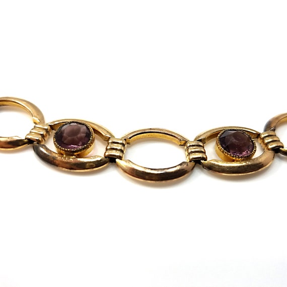 Vintage Gold Plated Purple Glass Bracelet, Signed… - image 2