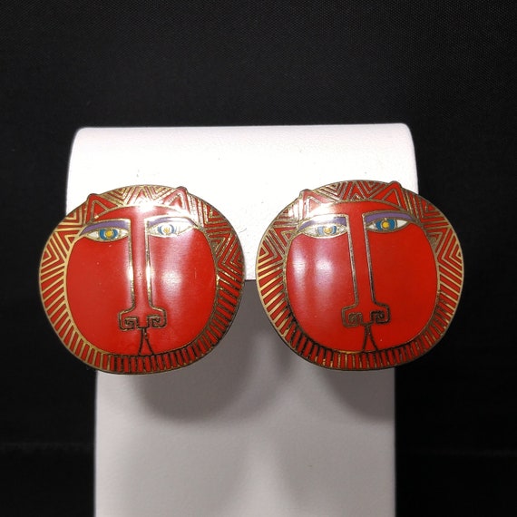Laurel Burch "Moon Tiger" Red Post Earrings, Gold… - image 6