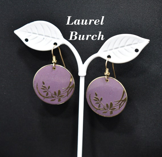 Laurel Burch Cloisonne Floral Drop Earrings, Purp… - image 1