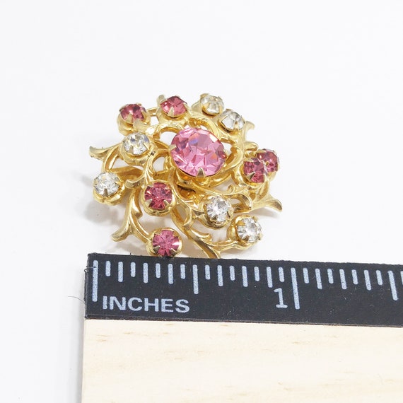 Coro Pink Rhinestone Brooch, Gold Plated Scatter … - image 5