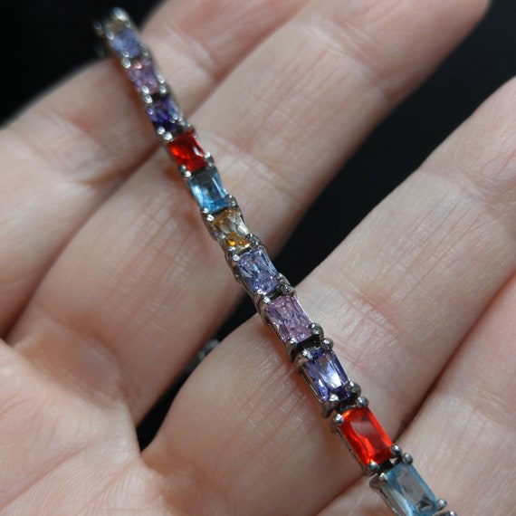 Silver Multi-colored Crystal Rhinestone Bracelet,… - image 3