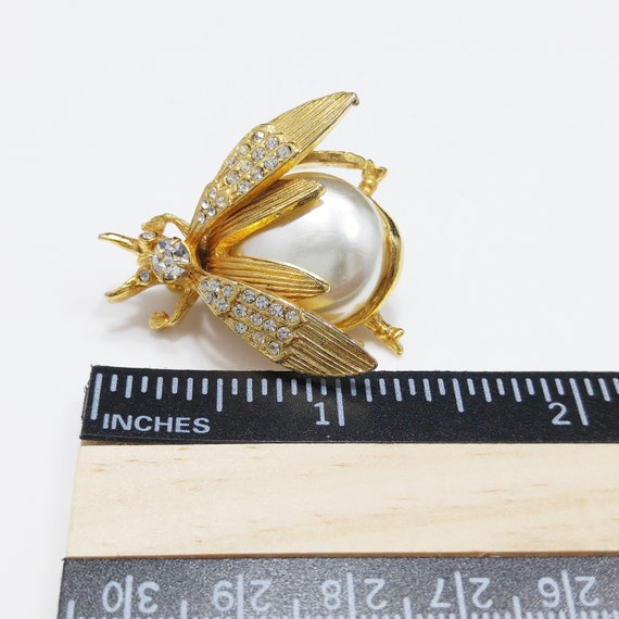 Fly Insect Faux Pearl Brooch, Clear Rhinestones, … - image 5