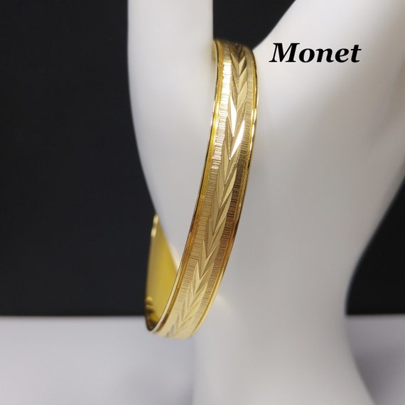 Monet Gold Plated Bangle Bracelet, 1990s Vintage … - image 1