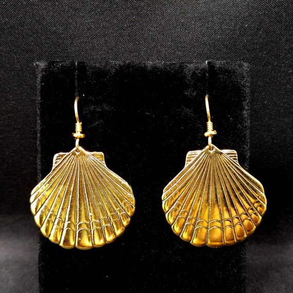 Laurel Burch Seashell Dangle Earrings, Gold Plate… - image 2