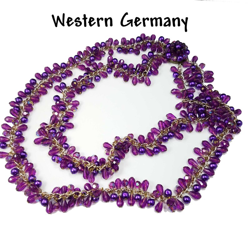 Western Germany Purple Gold Beaded Necklace, 1960s Vintage Jewelry image 1