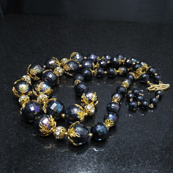 Deauville Lucite Black & Gold Necklace, Two Stran… - image 2