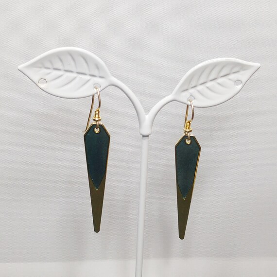 Laurel Bruch Blue Metallic Long Earrings, Gold Pl… - image 10