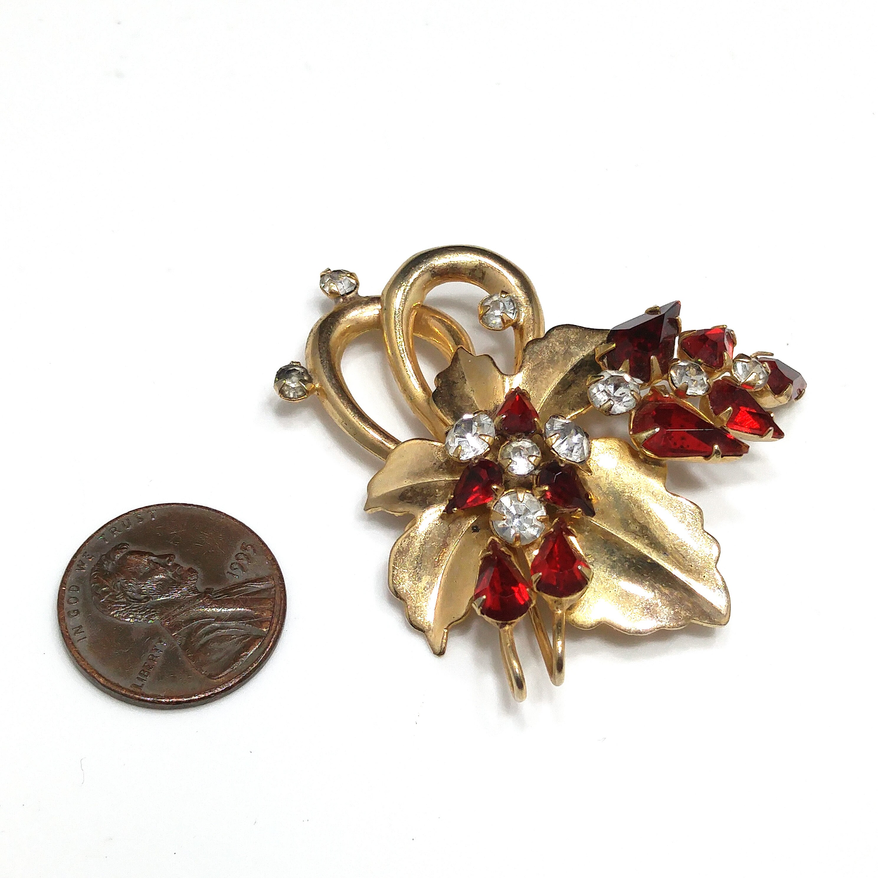 Scitarelli Gold Plated Brooch & Pendant, Red and Clear