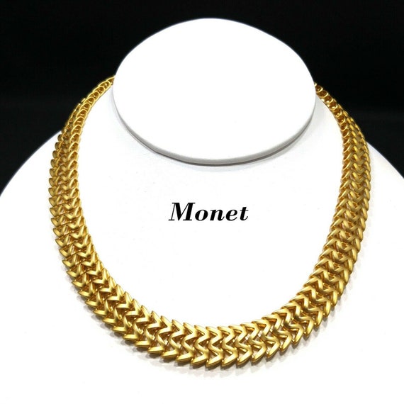 Vintage Monet Choker Necklace, Interlocked Chain … - image 1