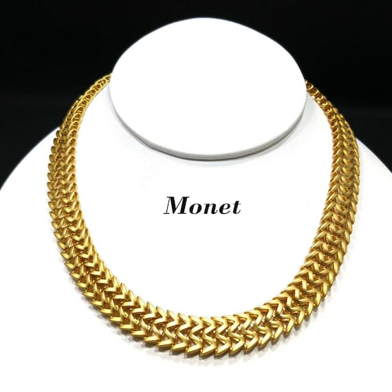 Vintage Monet Choker Necklace, Interlocked Chain … - image 1