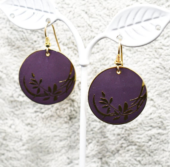 Laurel Burch Cloisonne Floral Drop Earrings, Purp… - image 4