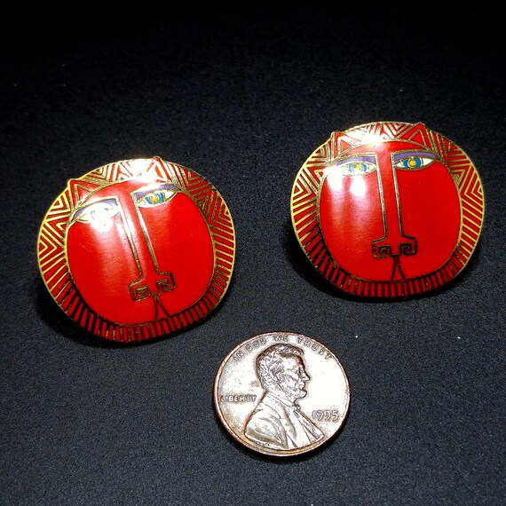 Laurel Burch "Moon Tiger" Red Post Earrings, Gold… - image 9