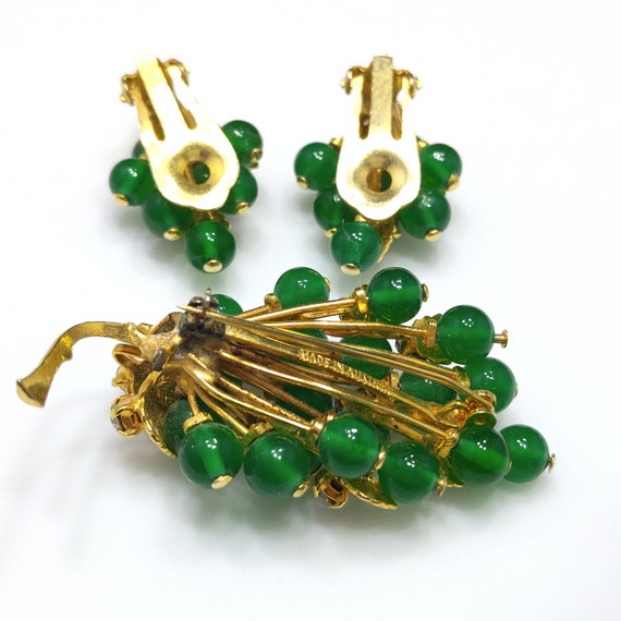 Austrian Green Gold Brooch Clip Earrings Set, Gol… - image 9